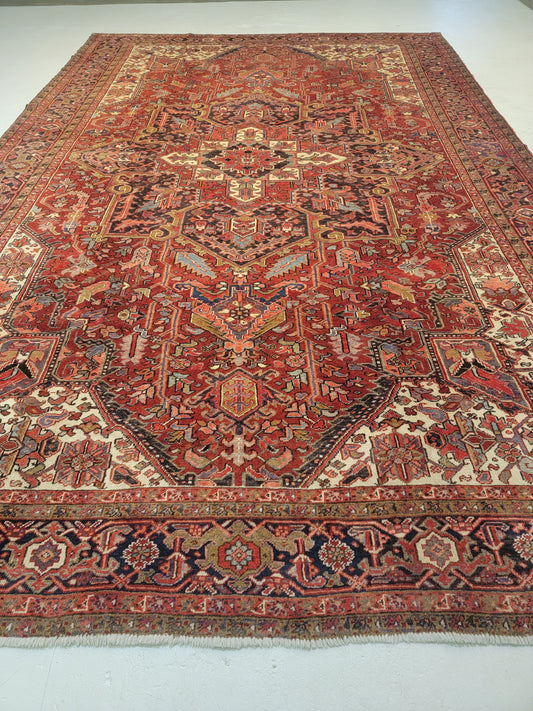 Antique Hand-Knotted Wool Rug Heriz 9'9" x 15'
