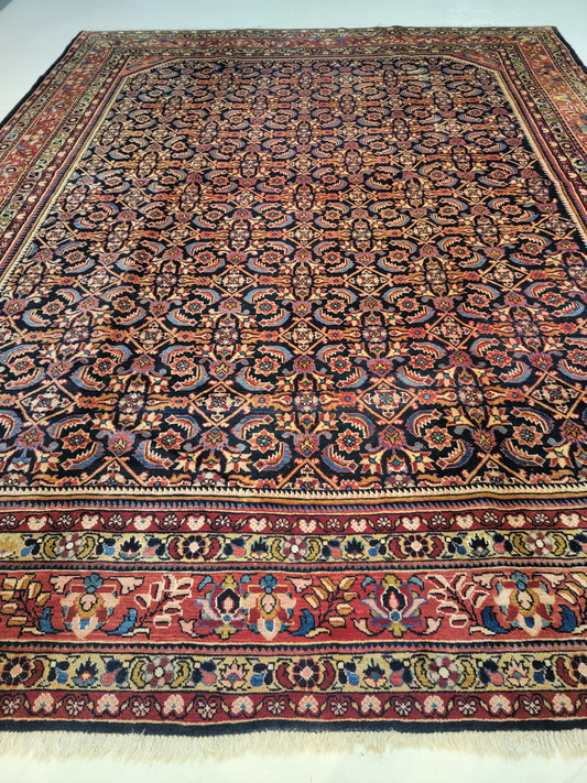 Antique Hand-Knotted Wool Rug Hamedan Nanaj 10'10" x 13'9"