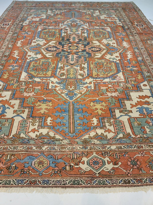 Antique Hand-Knotted Wool Area Rug Serapi Collectible 9'8" x 12'9"