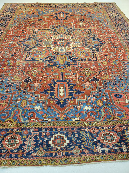 Antique Hand-Knotted Wool Area Rug Heriz Karajeh 10'3" x 12'6"