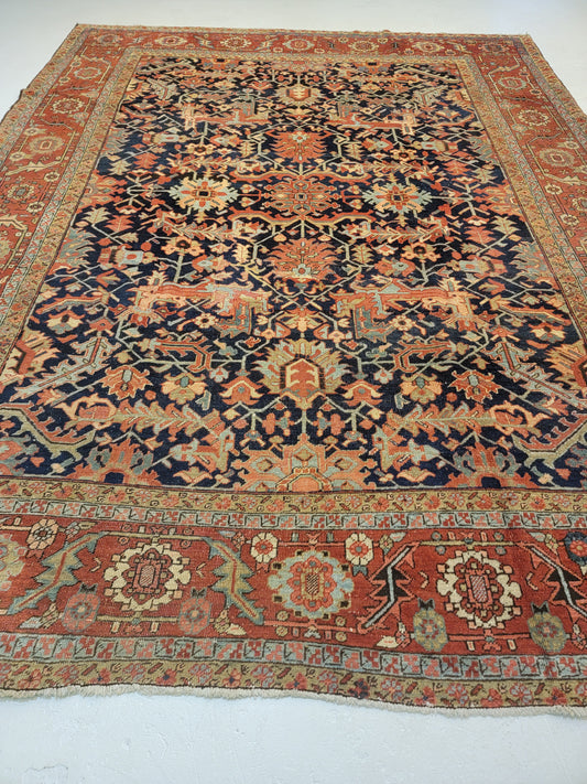 Antique Hand-Knotted Wool Area Rug Serapi Bakhshayesh Collectible 9'4" x 12'1"