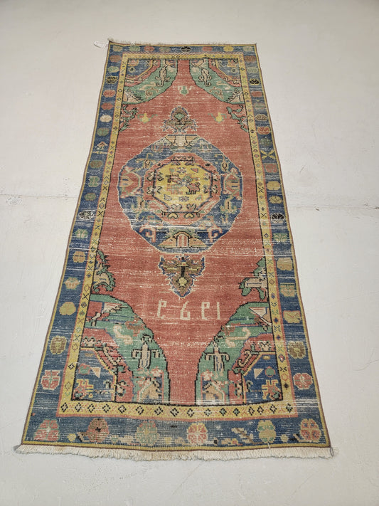 Hand-Knotted Wool Runner Turkish Oushak Anatolian 2'10" x 7'