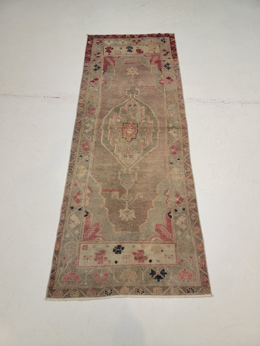 Hand-Knotted Wool Runner Turkish Oushak Anatolian 3'3" x 6'2"