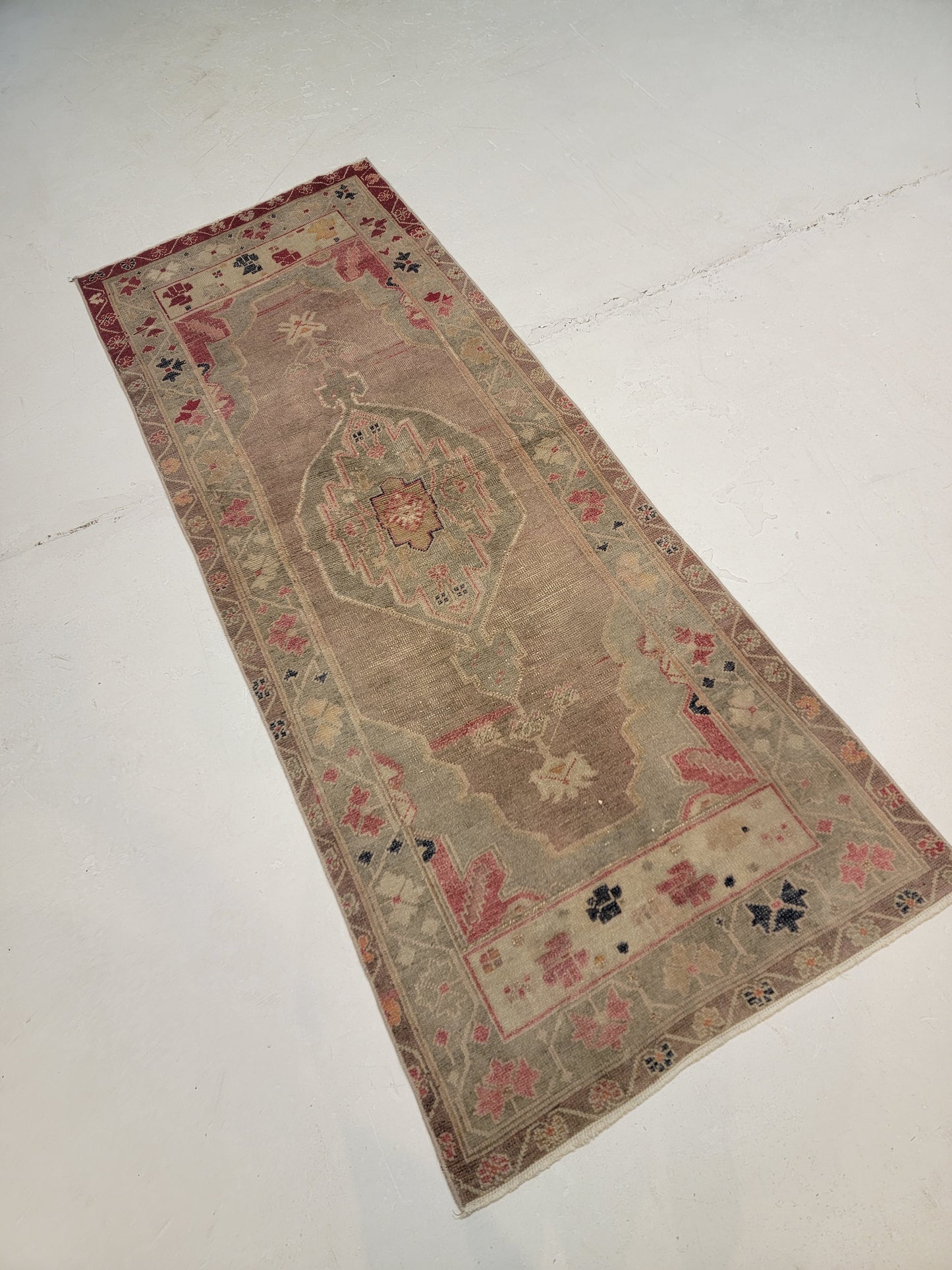 Hand-Knotted Wool Runner Turkish Oushak Anatolian 3'3" x 6'2"