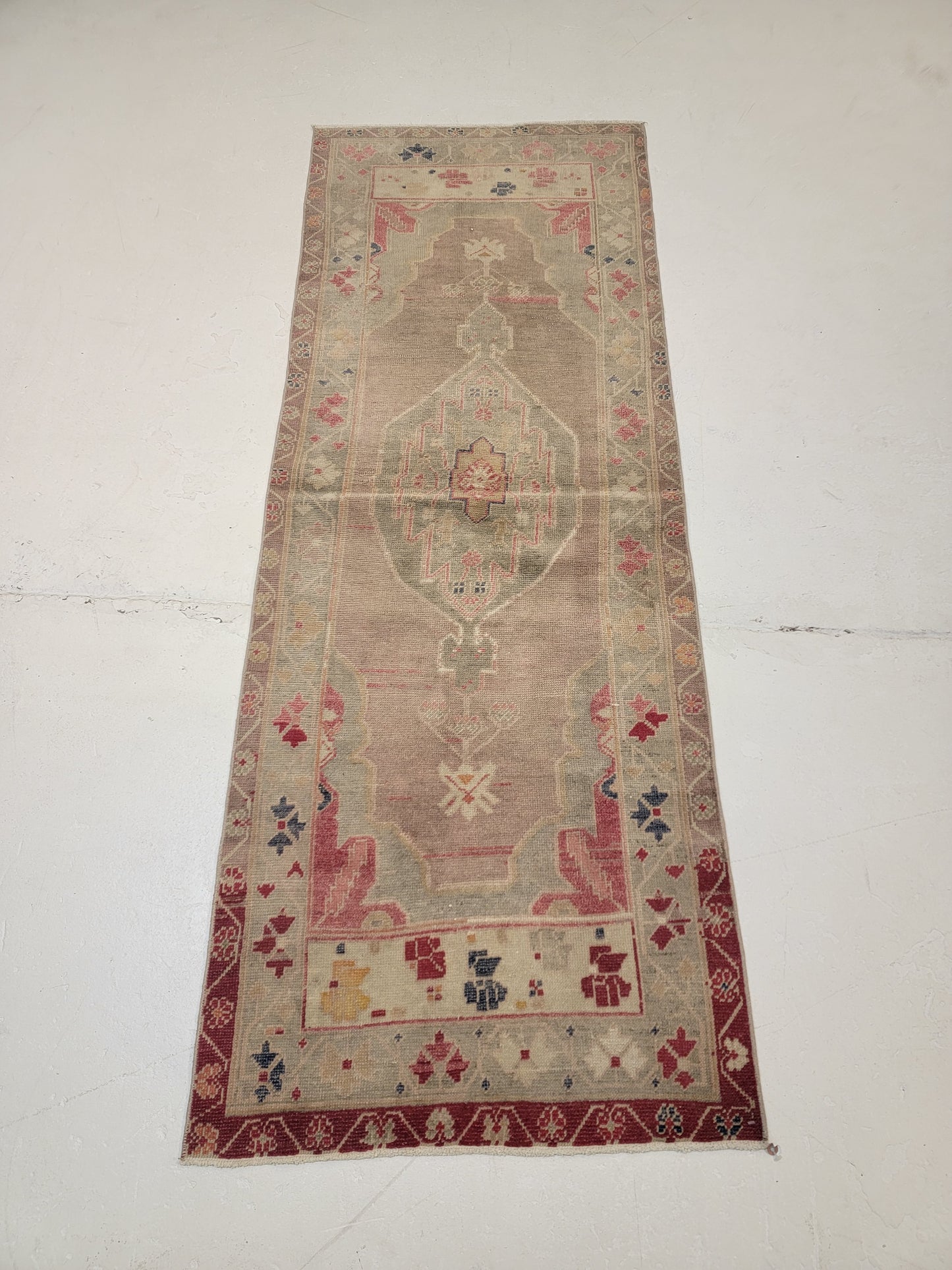 Hand-Knotted Wool Runner Turkish Oushak Anatolian 3'3" x 6'2"
