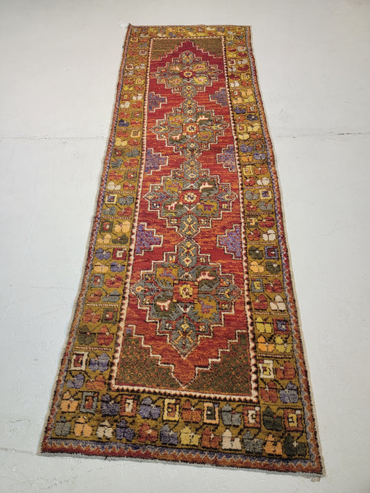 Hand-Knotted Wool Runner Turkish Oushak 3' x 9'