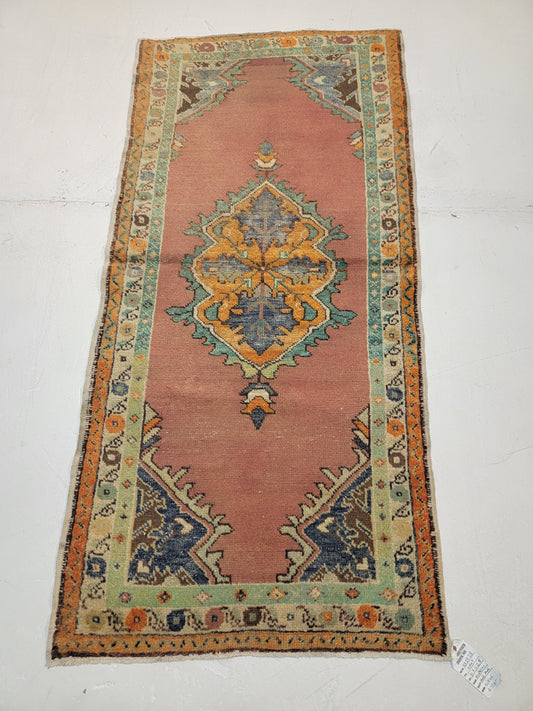 Hand-Knotted Wool Runner Turkish Oushak Anatolian 2'8" x 5'7"