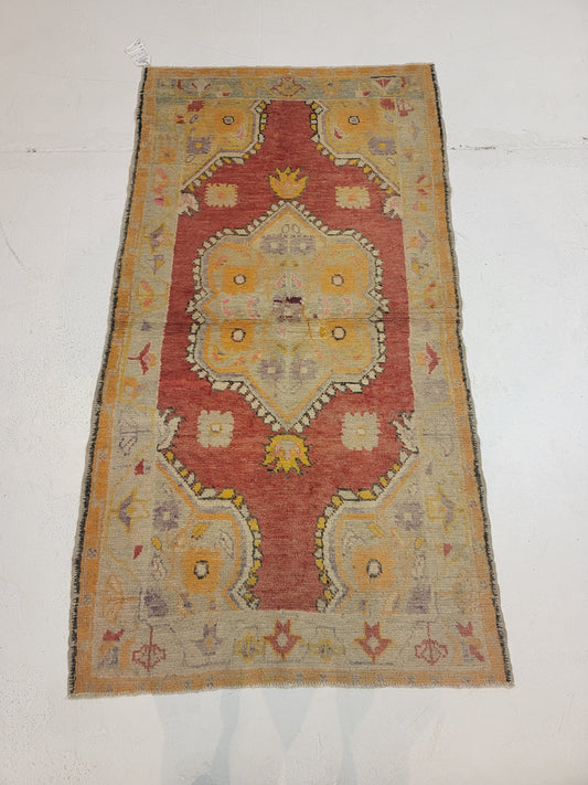 Hand-Knotted Wool Runner Turkish Oushak 2'10" x 5'3"