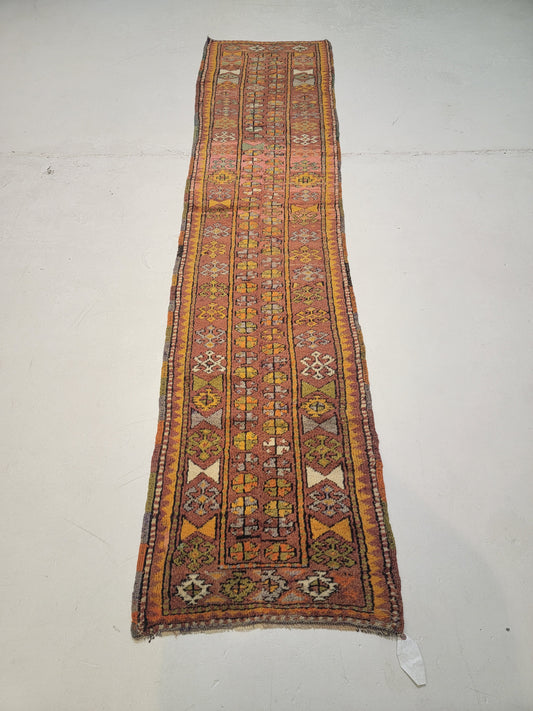 Hand-Knotted Wool Runner Turkish Oushak 2'4" x 9'6"