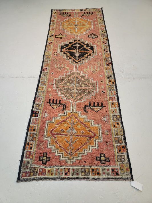 Hand-Knotted Wool Runner Turkish Oushak 3'2" x 9'6"