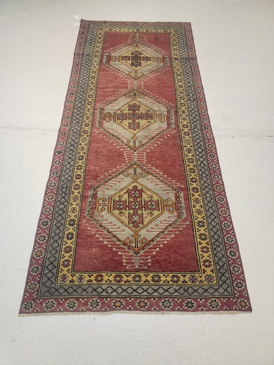 Hand-Knotted Wool Runner Turkish Oushak 3' x 9'5"