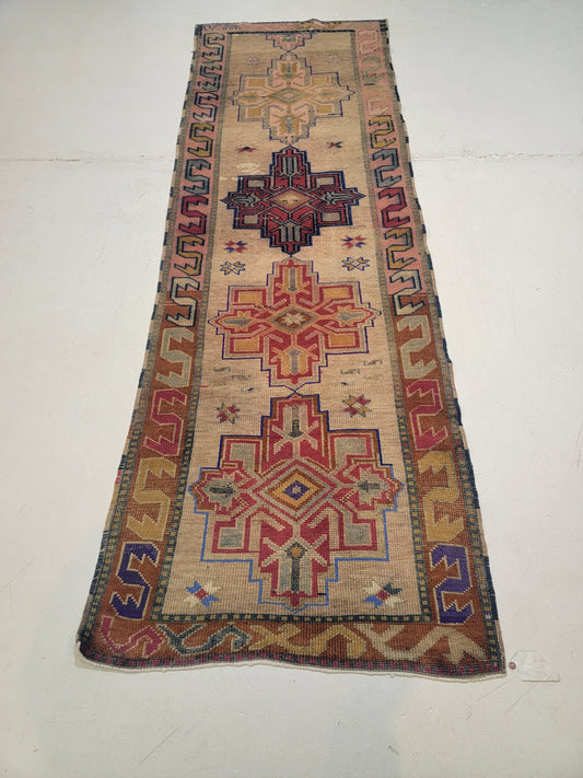 Hand-Knotted Wool Runner Turkish Oushak 3' x 9'5"