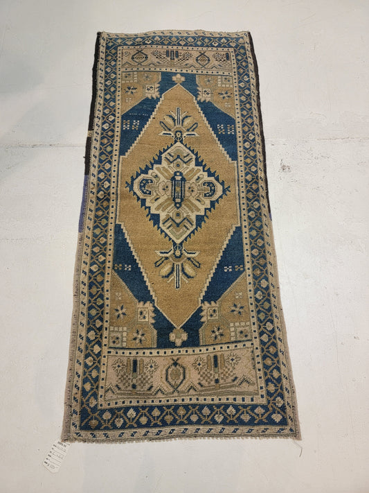 Hand-Knotted Wool Runner Turkish Oushak 2'2" x 5'