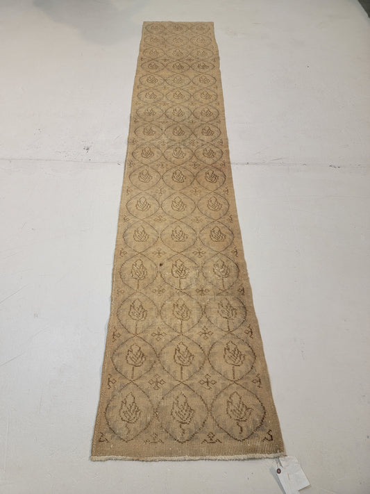 Hand-Knotted Wool Runner Turkish Oushak 2' x 10'3"
