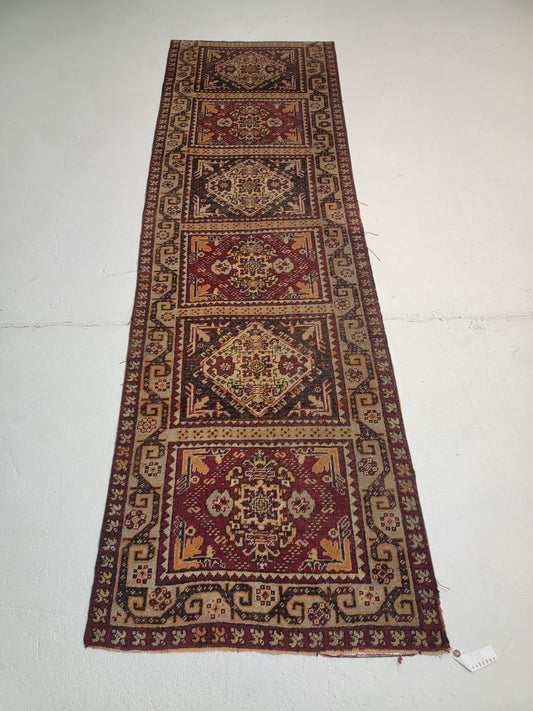 Hand-Knotted Wool Runner Turkish Oushak 2'7" x 8'4"