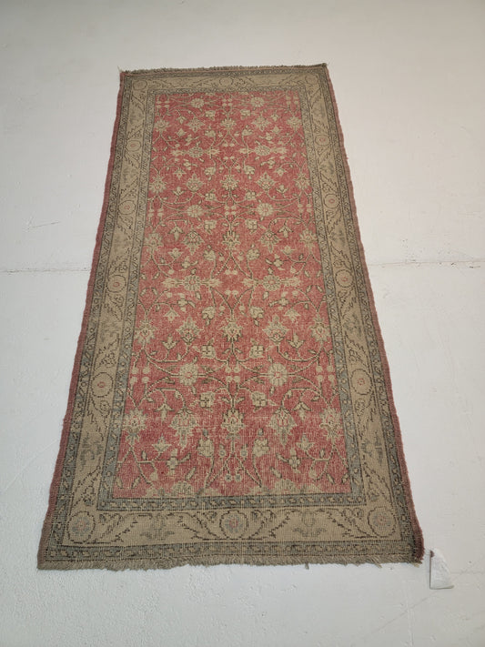 Hand-Knotted Wool Runner Turkish Oushak 3'2" x 6'9"