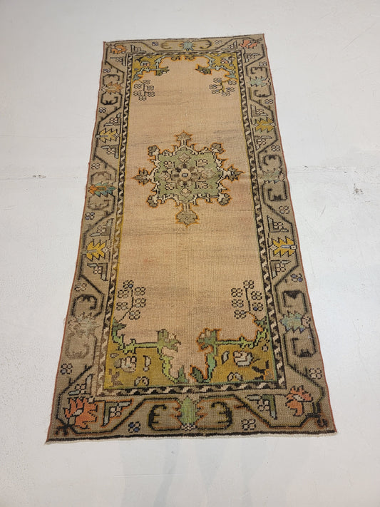 Hand-Knotted Wool Runner Turkish Oushak 2'11" x 6'6"