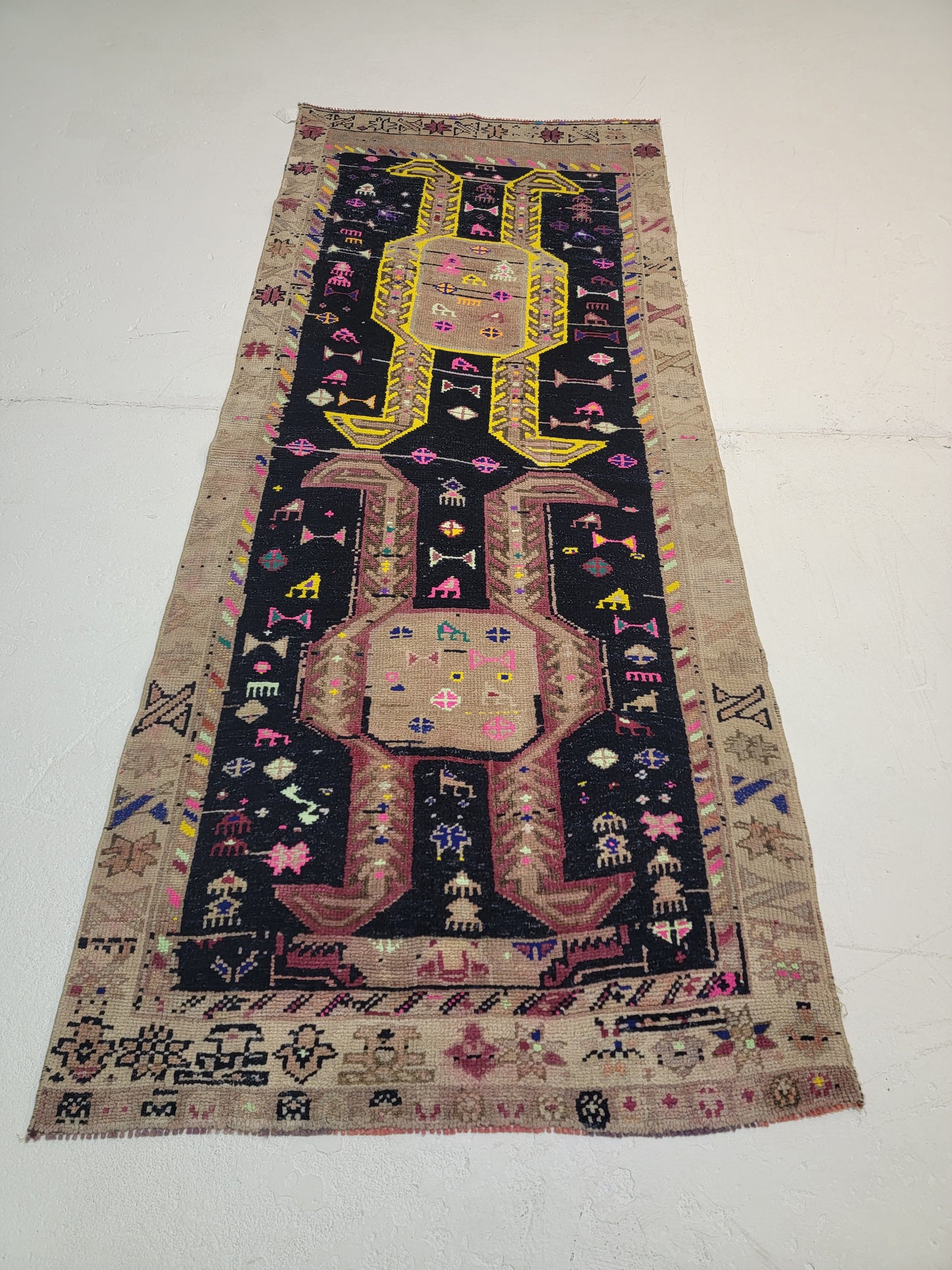 Hand-Knotted Wool Runner Turkish Oushak 4' x 8'3"