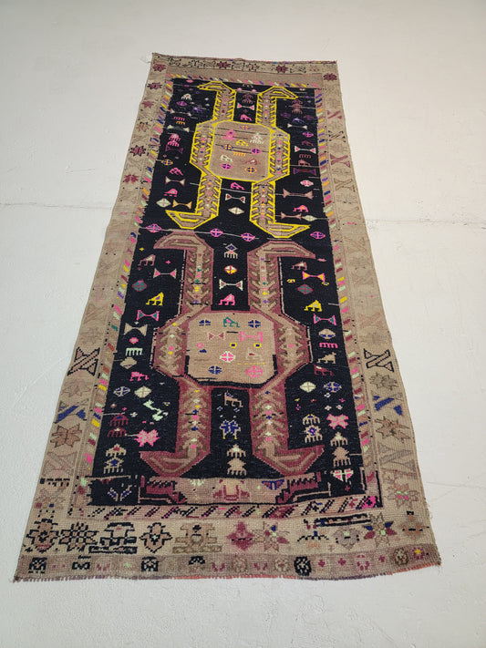 Hand-Knotted Wool Runner Turkish Oushak 4' x 8'3"