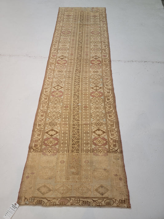 Hand-Knotted Wool Runner Turkish Oushak 2'7" x 9'7"