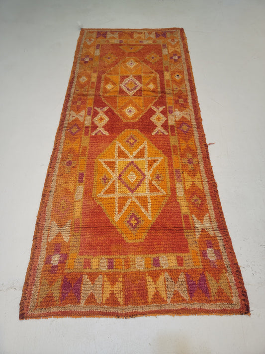 Hand-Knotted Wool Runner Turkish Oushak 3'2" x 7'8"
