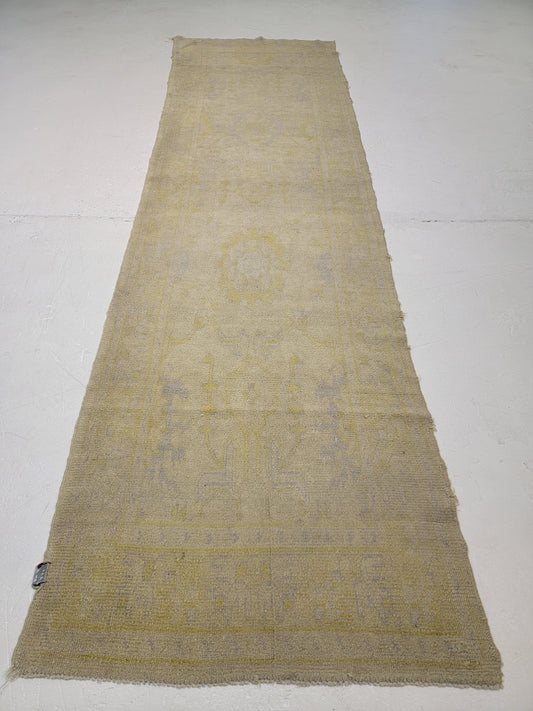 Hand-Knotted Wool Runner Turkish Oushak 3'1" x 11'