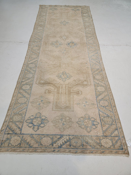 Hand-Knotted Wool Runner Turkish Oushak 3'4" x 9'1"