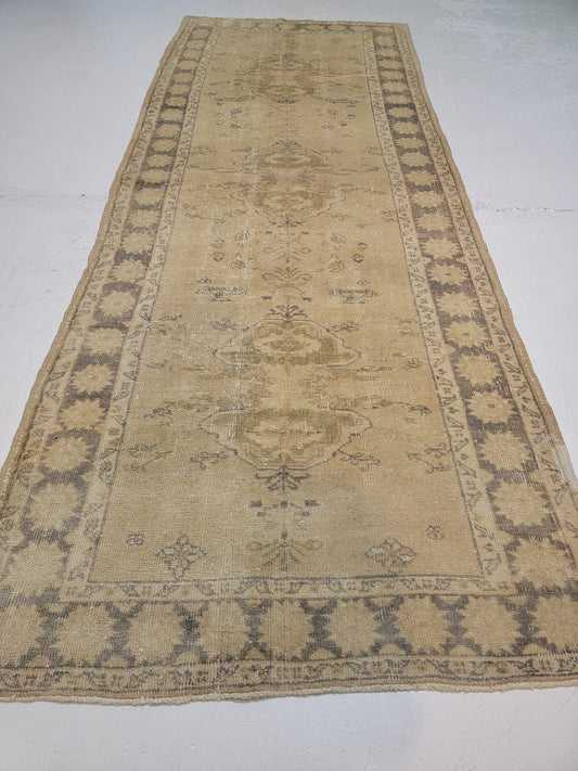Hand-Knotted Wool Runner Turkish Oushak 3'10" x 9'10"