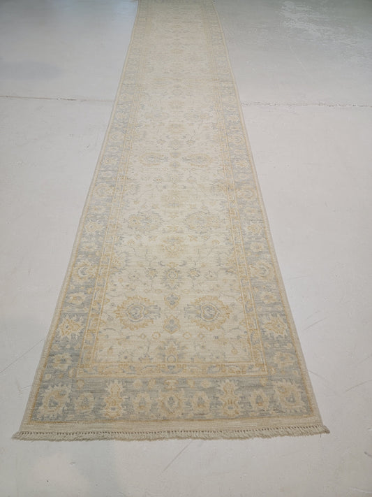 Hand-Knotted Wool Runner Turkish Oushak 2'6" x 13'11"