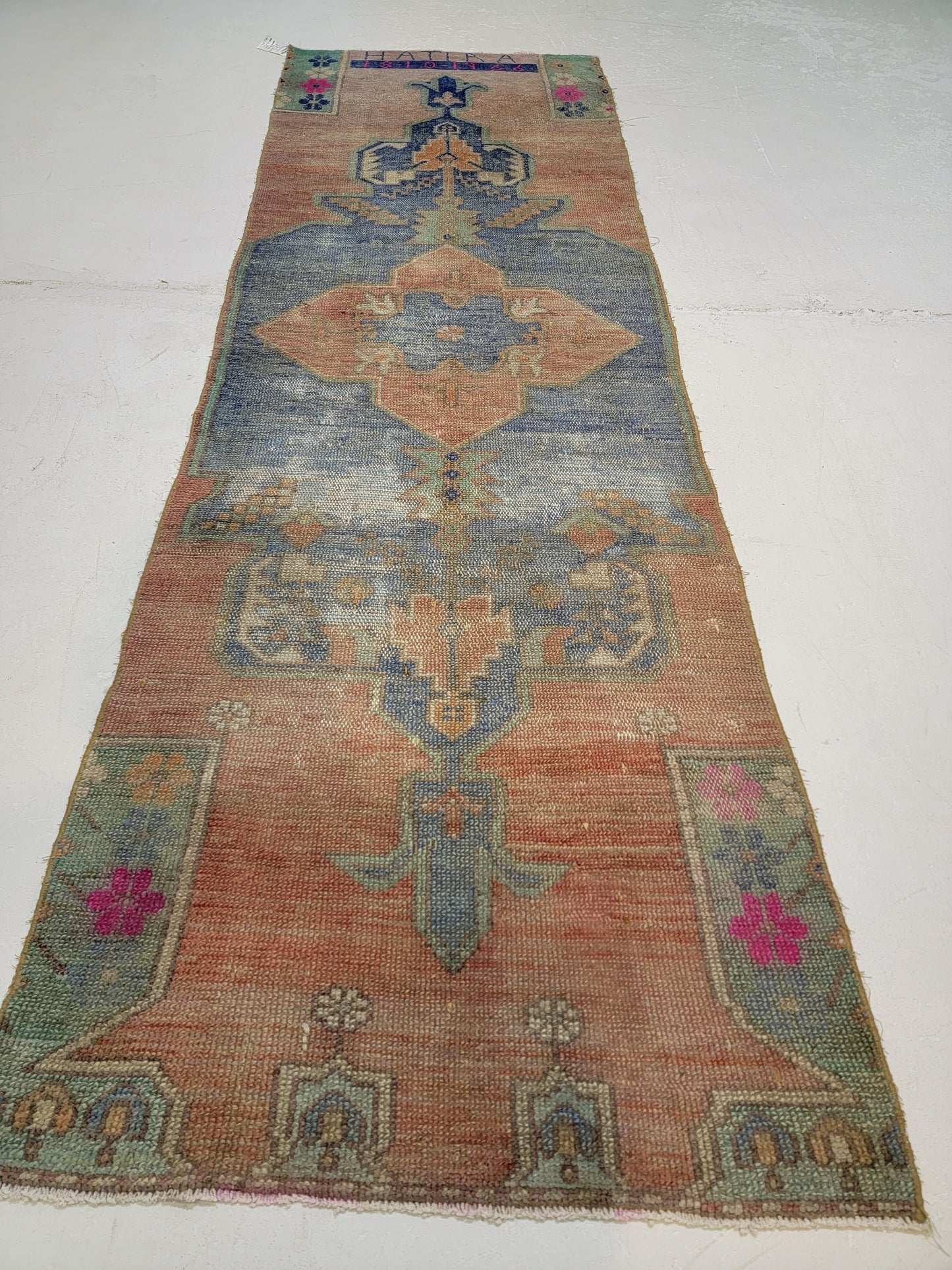 Hand-Knotted Wool Runner Turkish Oushak 2'9" x 8'10"