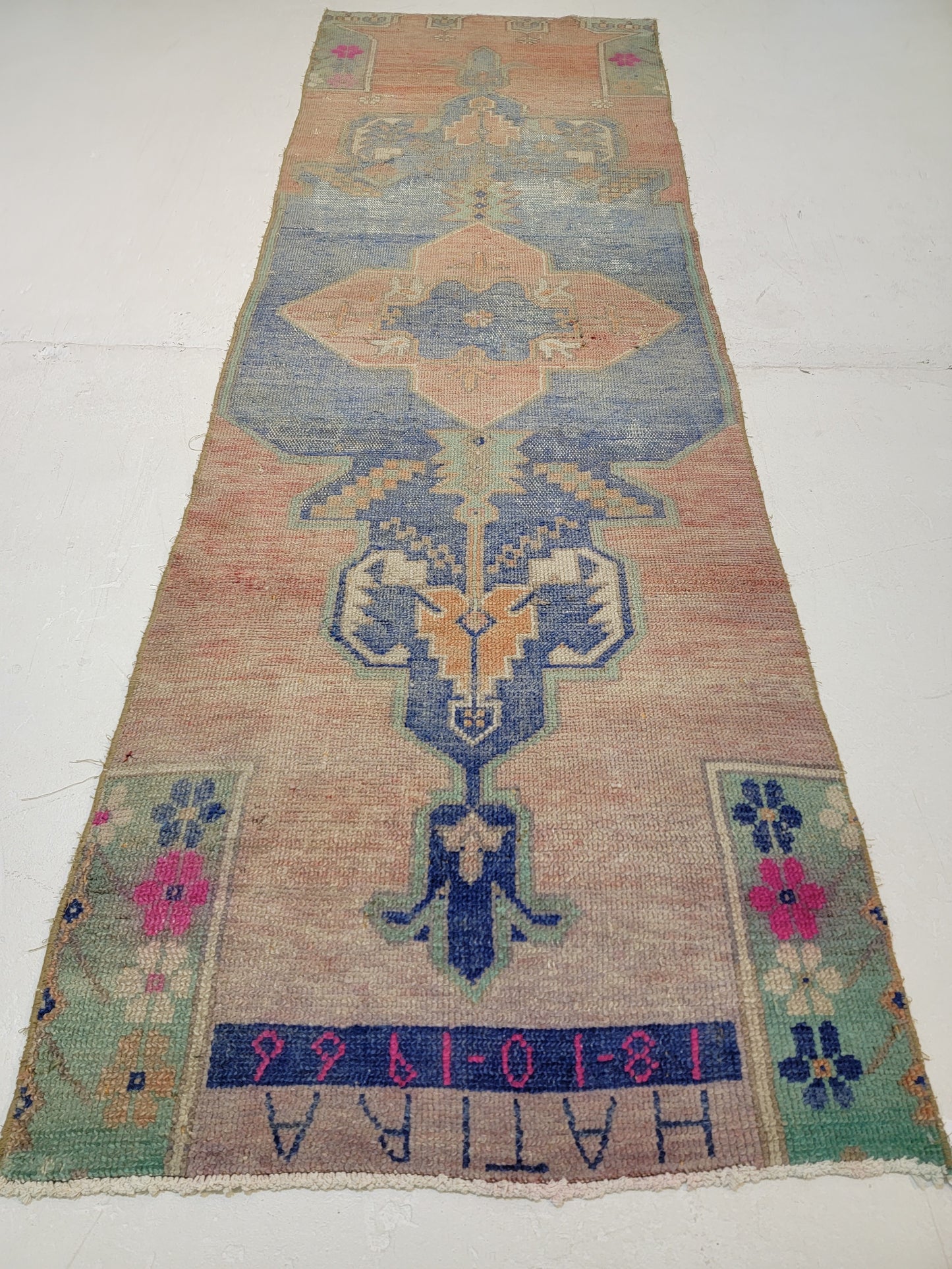 Hand-Knotted Wool Runner Turkish Oushak 2'9" x 8'10"