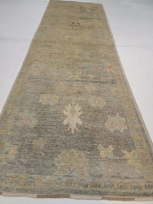 Hand-Knotted Wool Runner Turkish Oushak 3'1" x 9'6"