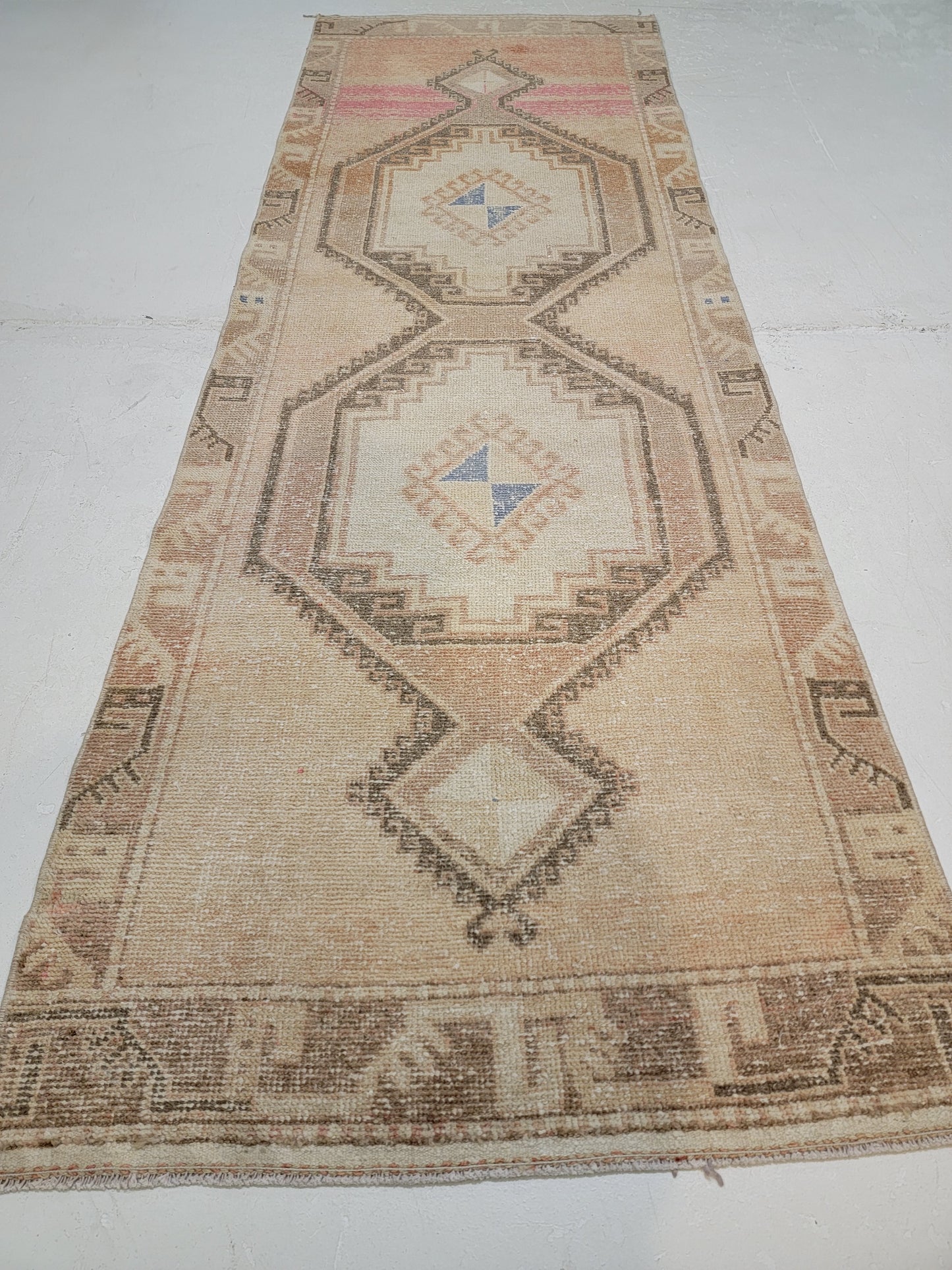 Hand-Knotted Wool Runner Turkish Oushak 3' x 8'9"