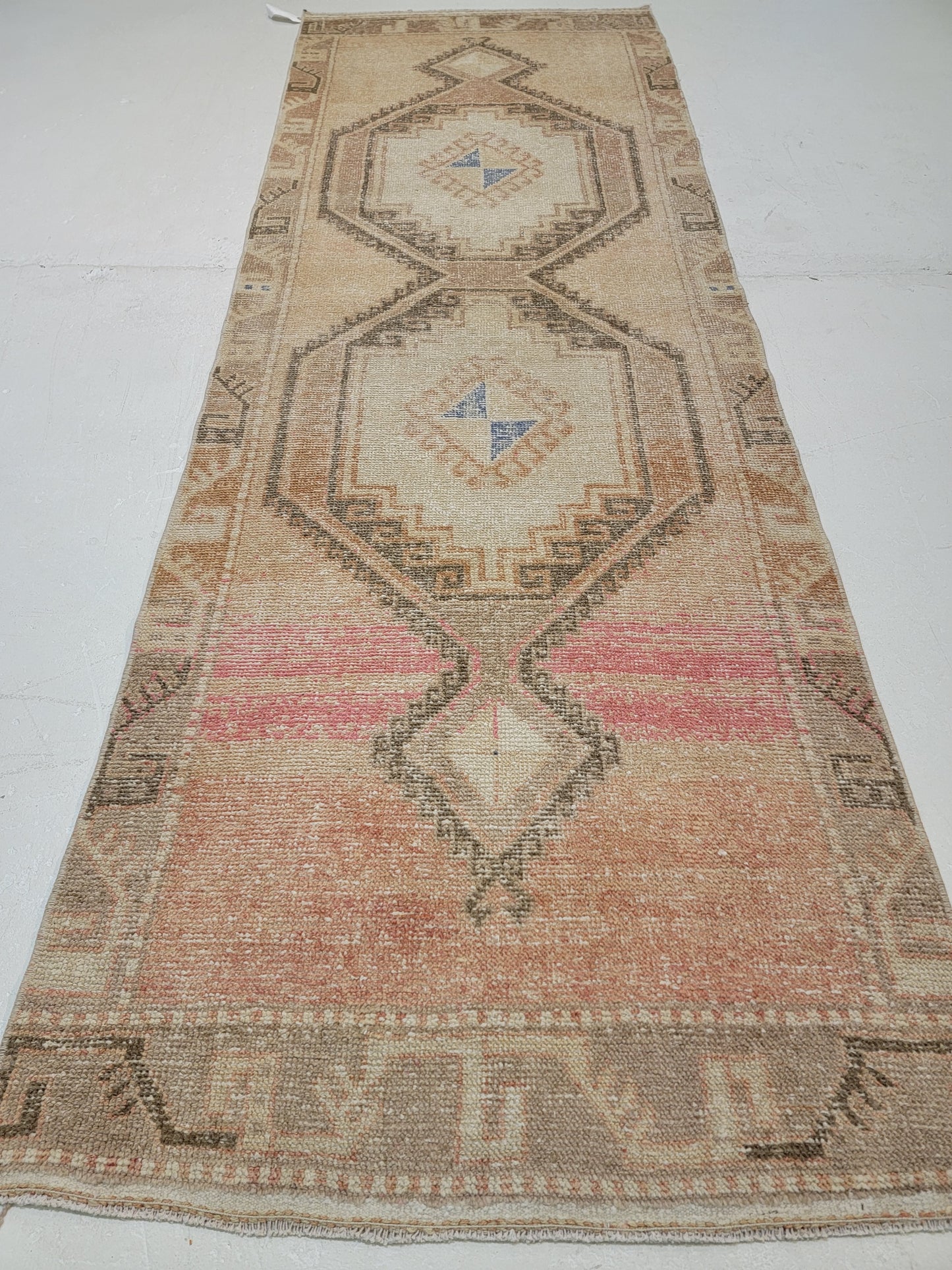 Hand-Knotted Wool Runner Turkish Oushak 3' x 8'9"