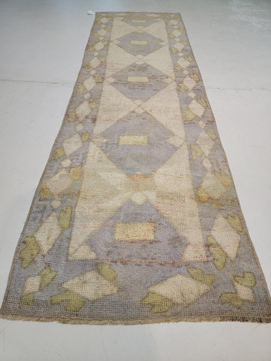 Hand-Knotted Wool Runner Turkish Oushak 3'2" x 10'6"