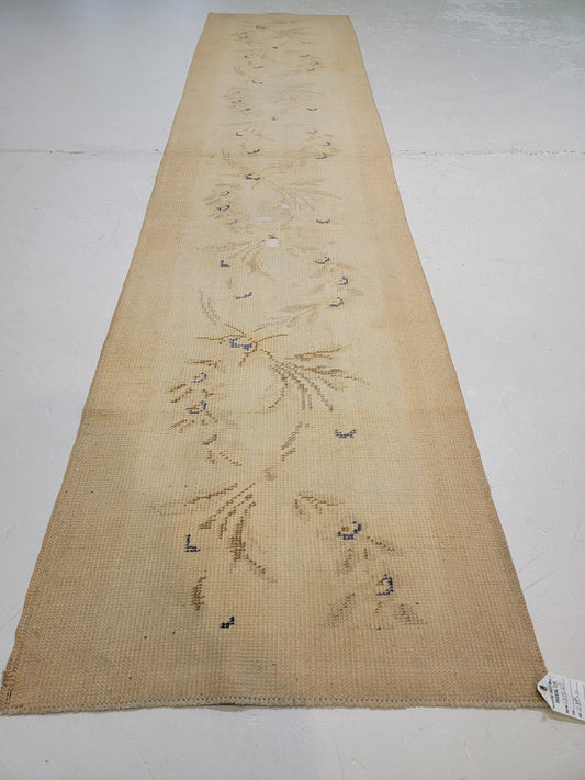 Hand-Knotted Wool Runner Turkish Oushak 2'7" x 11'
