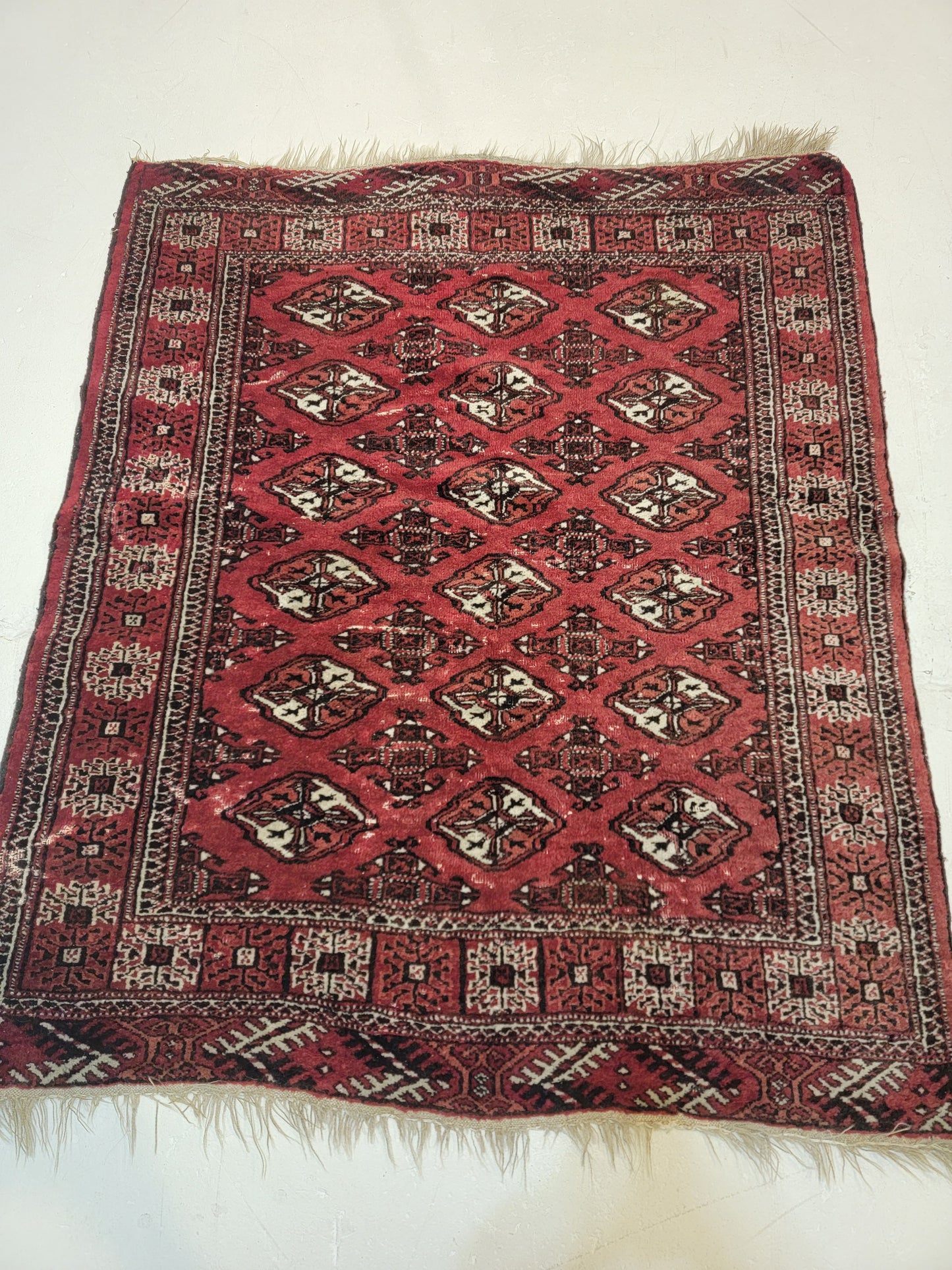 Hand-Knotted Wool Area Rug Antique Turkeman 4' x 4'8"
