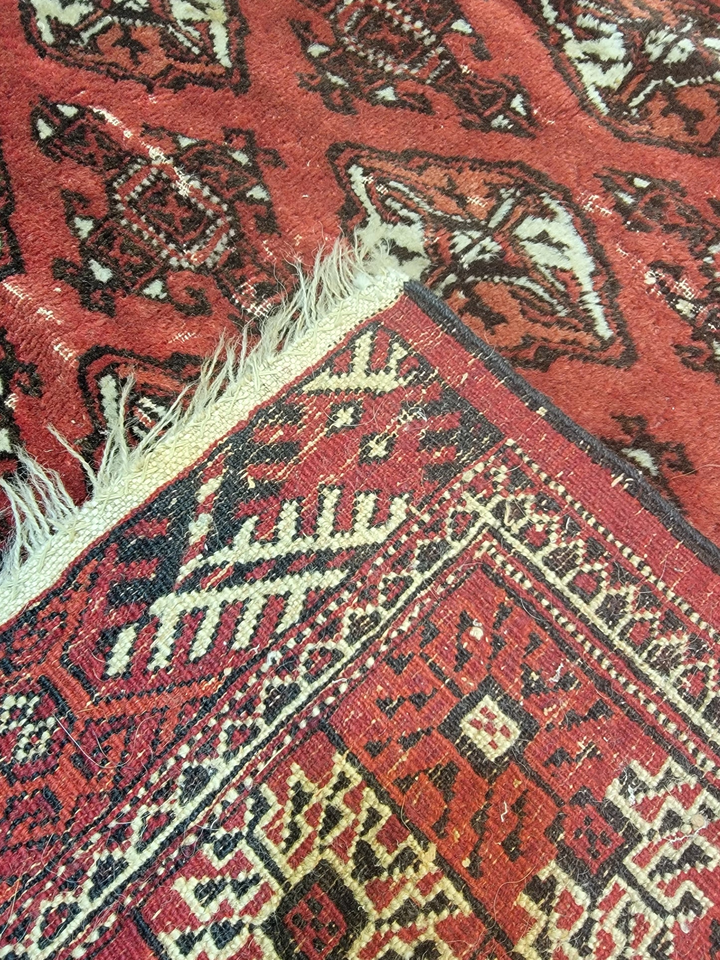 Hand-Knotted Wool Area Rug Antique Turkeman 4' x 4'8"