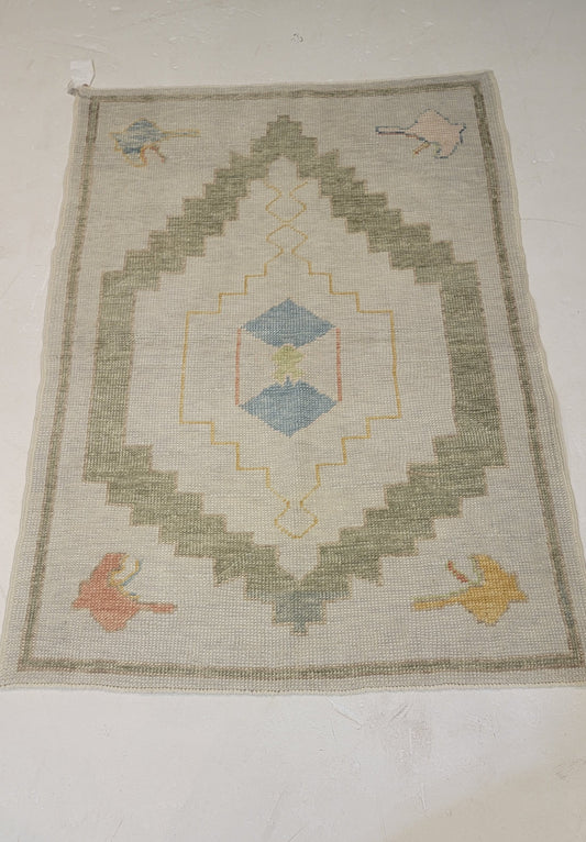 Hand-Knotted Wool Area Rug Turkish Oushak 3'2" x 4'8"