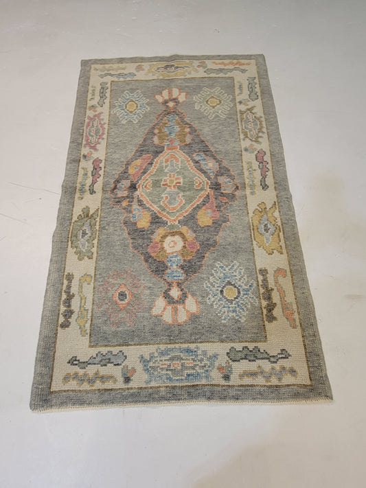 Hand-Knotted Wool Area Rug Turkish Oushak 3'1" x 5'2"