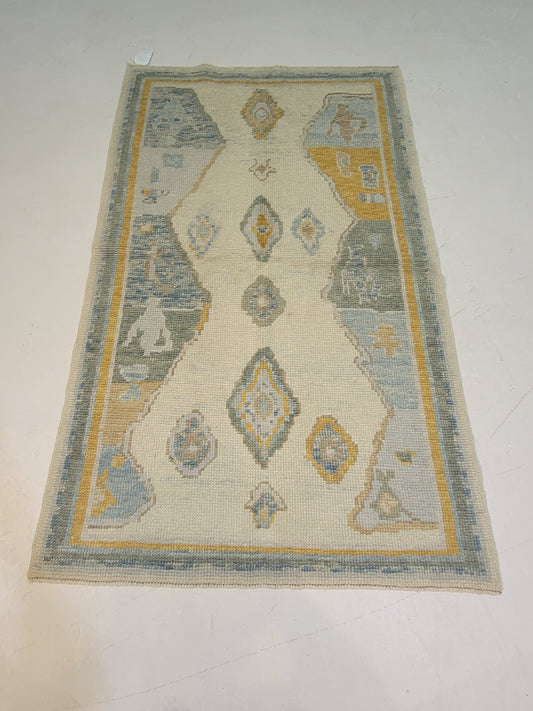 Hand-Knotted Wool Area Rug Turkish Oushak 3'1" x 5'2"