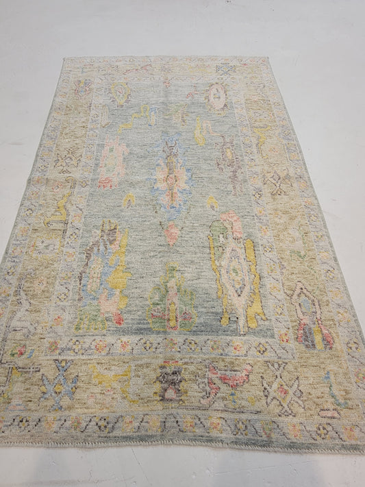 Hand-Knotted Wool Area Rug Turkish Oushak 4' x 6'5"