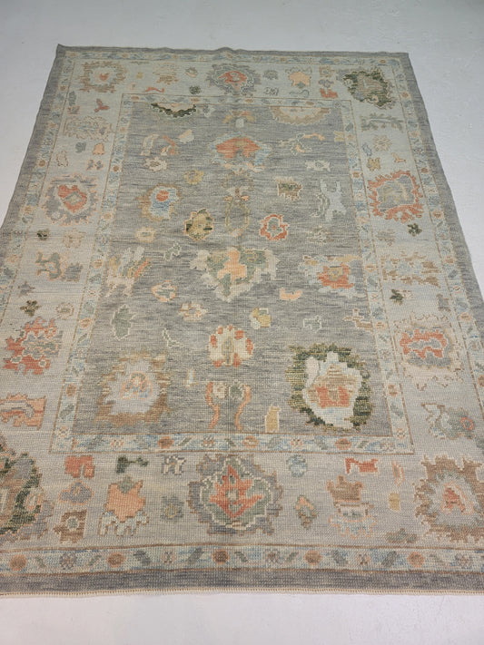 Hand-Knotted Wool Area Rug Turkish Oushak 5'3" x 7'1"