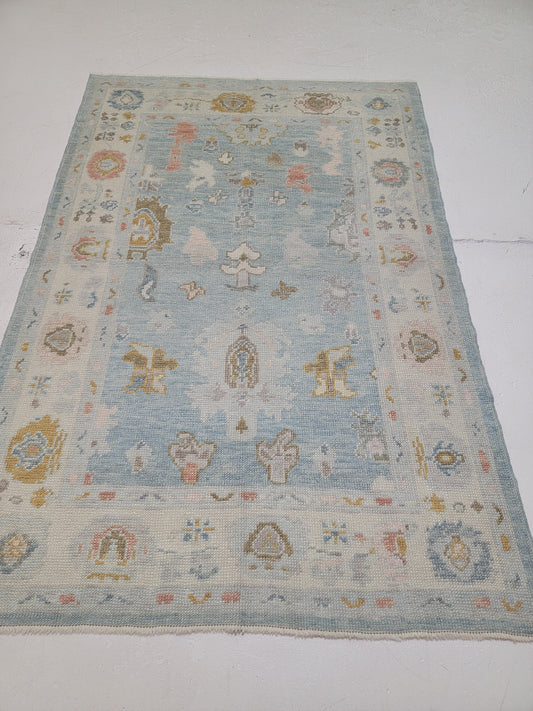 Hand-Knotted Wool Area Rug Turkish Oushak 4'2" x 6'3"