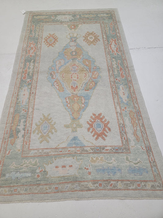 Hand-Knotted Wool Runner Turkish Oushak 4' x 7'3"