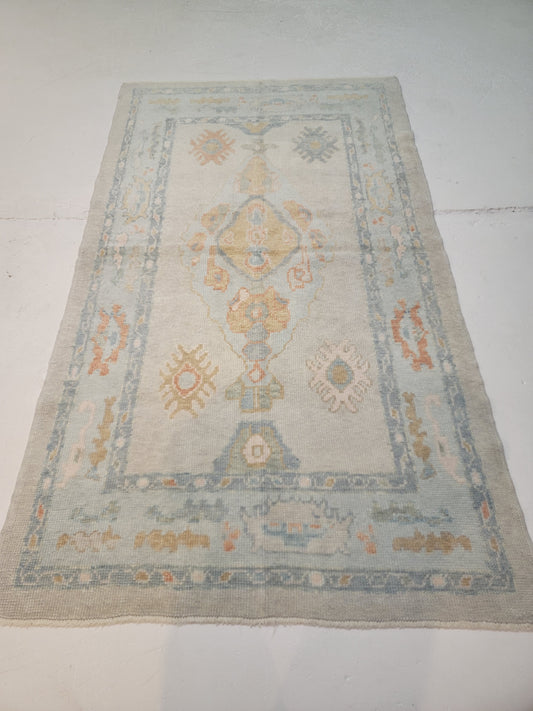 Hand-Knotted Wool Area Rug Turkish Oushak 4' x 7'