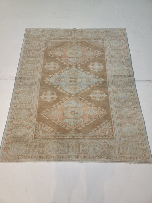 Hand-Knotted Wool Area Rug Turkish Oushak 4' x 4'10"
