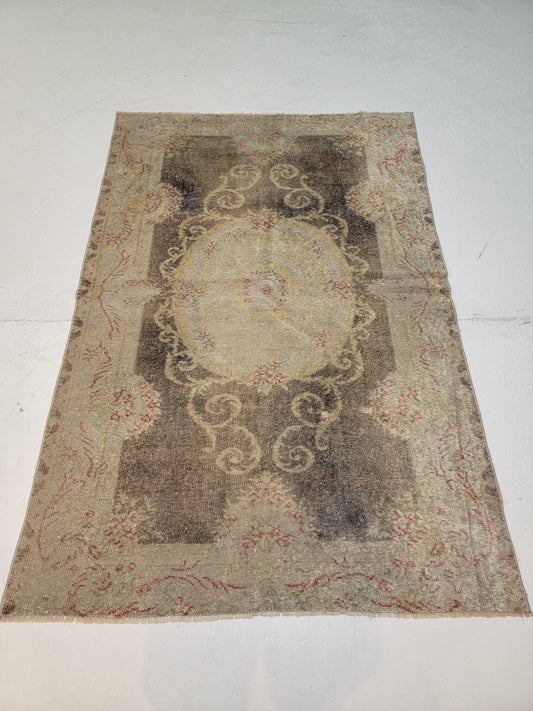 Hand-Knotted Wool Area Rug Turkish Oushak 3'7" x 5'4"