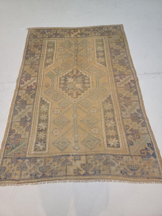 Hand-Knotted Wool Area Rug Turkish Oushak 3'11" x 5'5"
