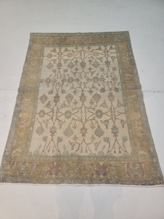 Hand-Knotted Wool Area Rug Turkish Oushak 3'9" x 5'2"